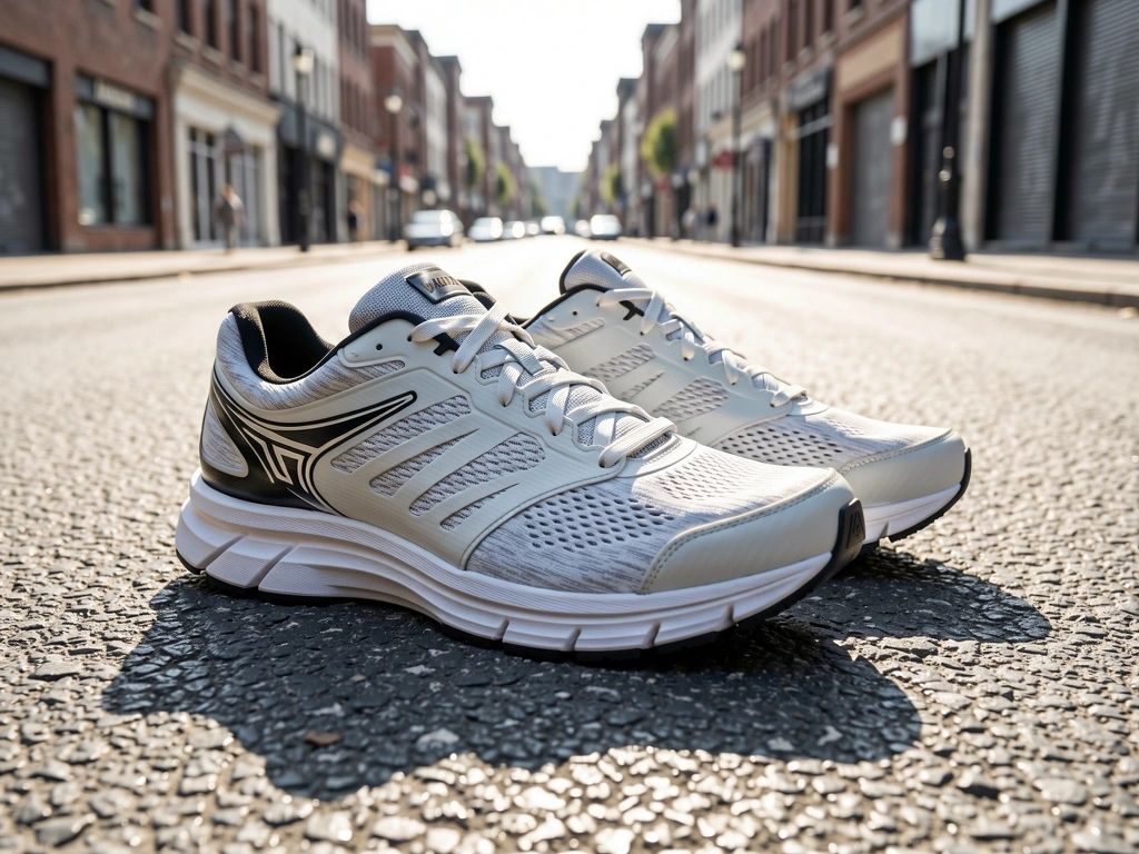 Running shoes on asphalt